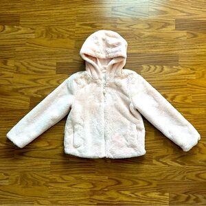 Cat & Jack Girls Size Medium 7/8 Faux Fur Hooded Jacket Coat Full Zip Pink EUC!